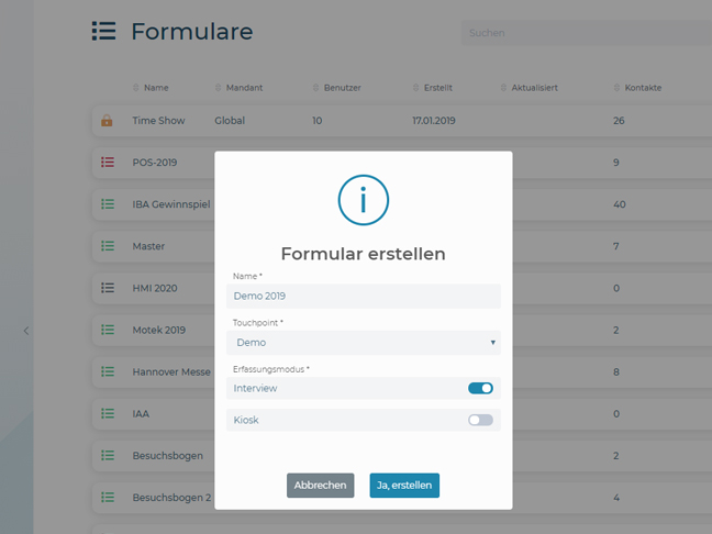 Screenshot entergon-Suite create formular and questionnaire